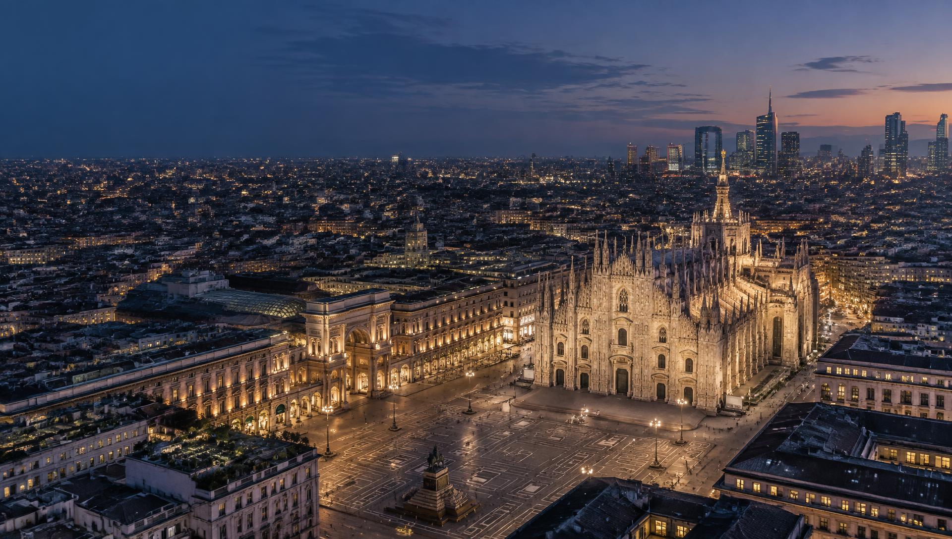 Veduta aerea serale del centro di Milano